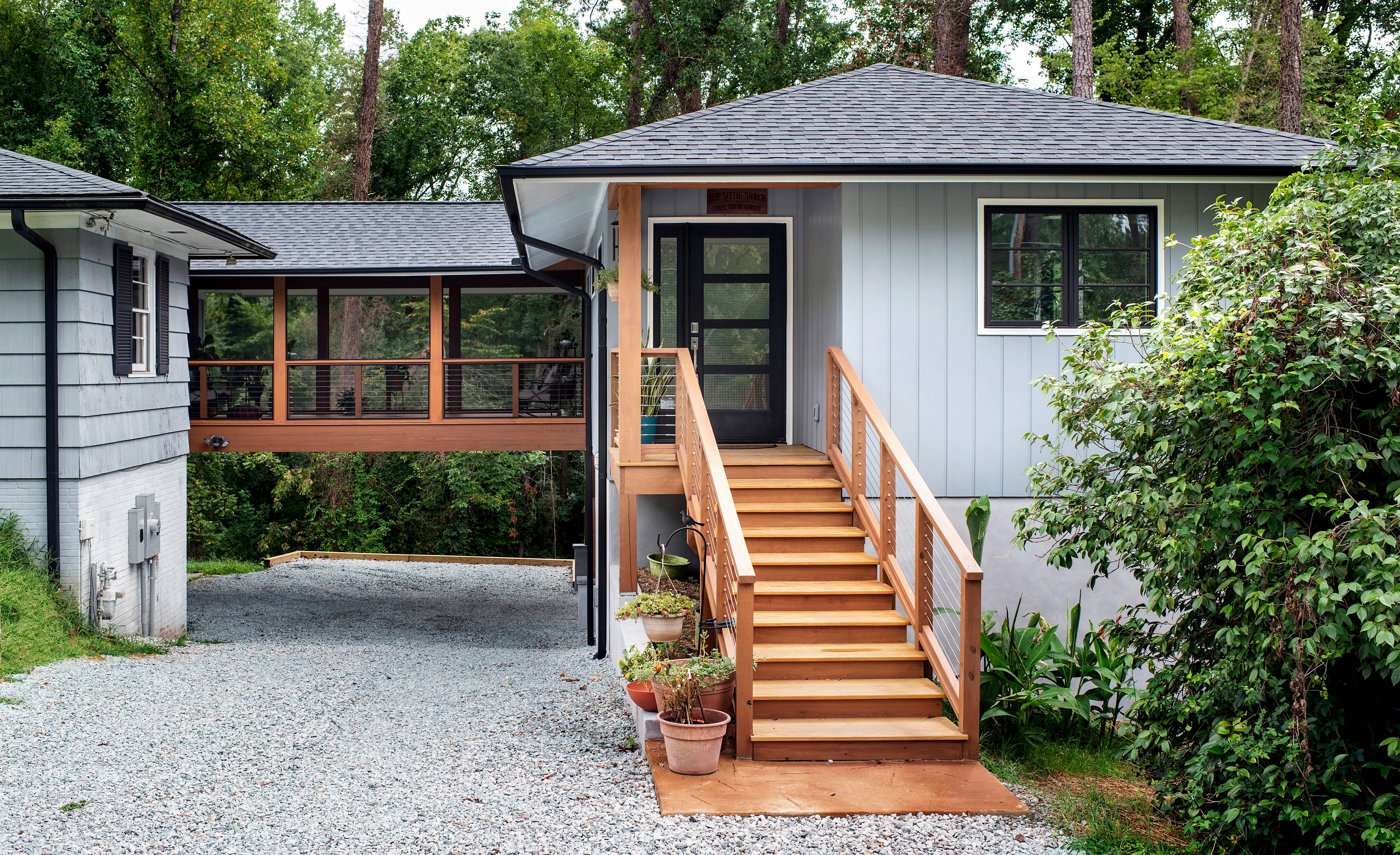 a house with exterior wooden stairs